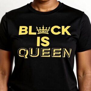WOMEN'S "BLACK IS QUEEN" BLACK AND GOLD T-SHIRT